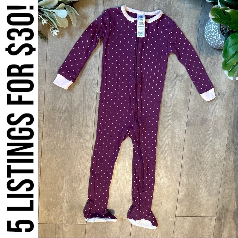 Gerber Baby 18 Months Purple polka dot zip footed cotton pajamas like new